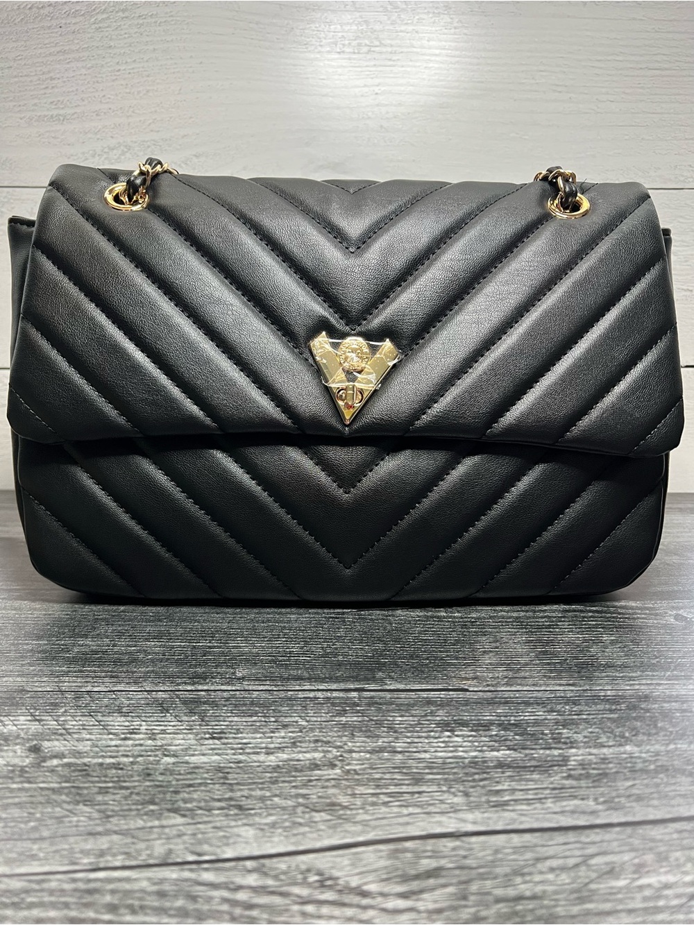 Valentino Orlandi Black Quilted Angel Shoulder Bag with Gold Hardware